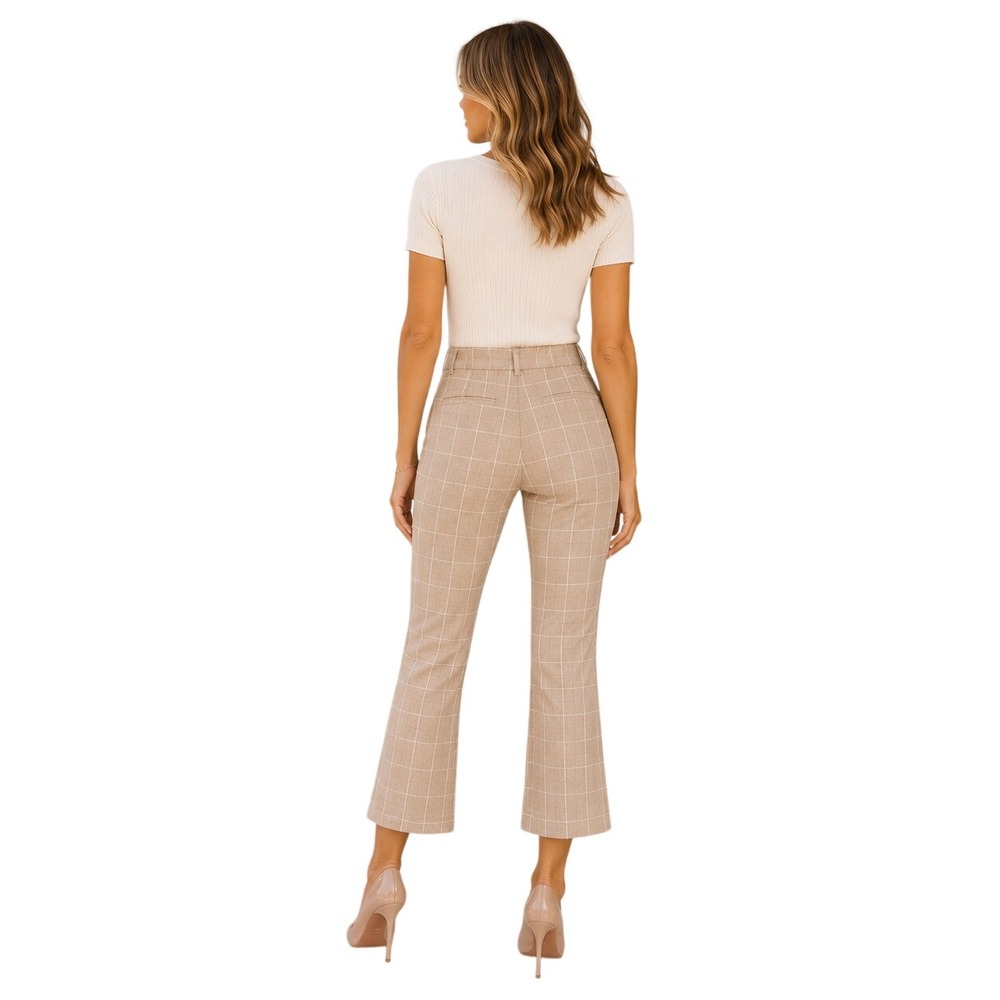 FRAME Le Crop Mini Boot Plaid Windowpane Cropped Pants Tan White Mid Rise 29 - Picture 4 of 16